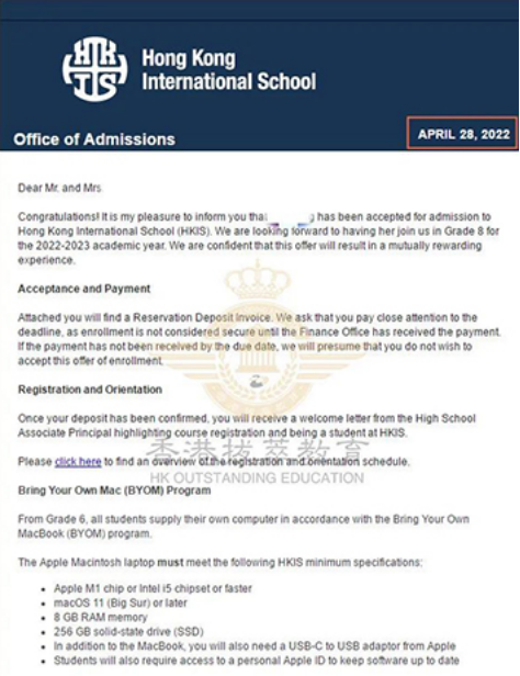 【成功案例】内地Y6生斩获香港HKIS&SIS国际学校双offer